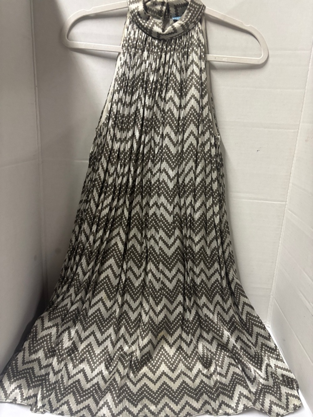 ANTONIO MELANI Pleated Chevron  100% silk pleaded halter dress